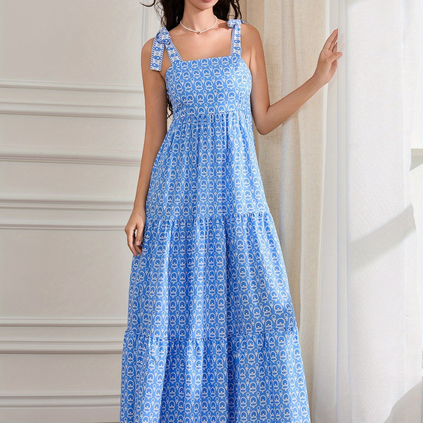 1pc Elegant Floral Applique Off-the-Shoulder Pinafore Dress for Women