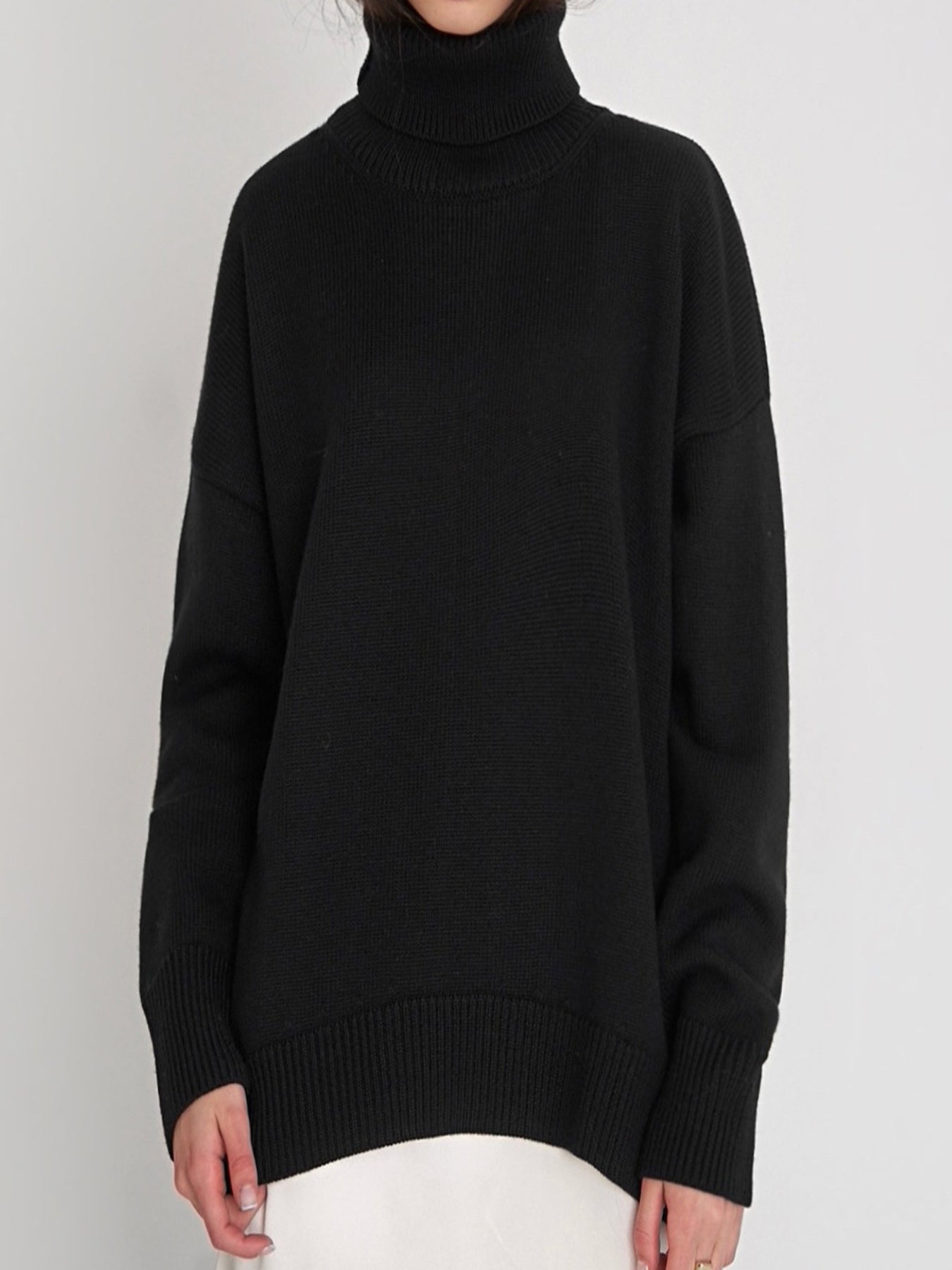 Women'S Elegant Turtleneck Sweater - Soft Loose-Fit Long Sleeve Winter Sweater with Ribbed Collar & Cuff