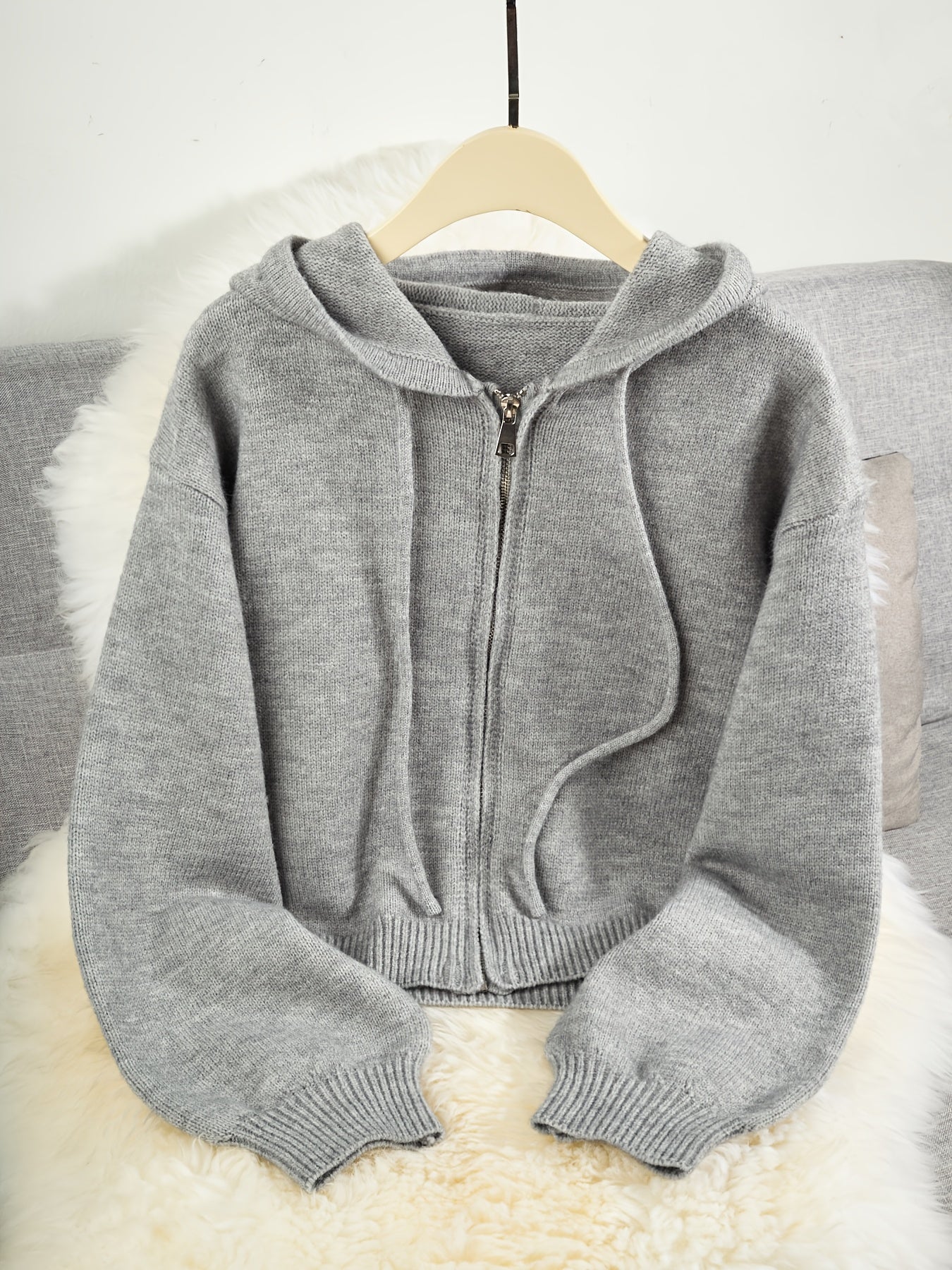 Women's Soft Pink Zip-Up Hooded Cardigan - Casual Chic Long Sleeve Open Front Sweater with Medium Stretch