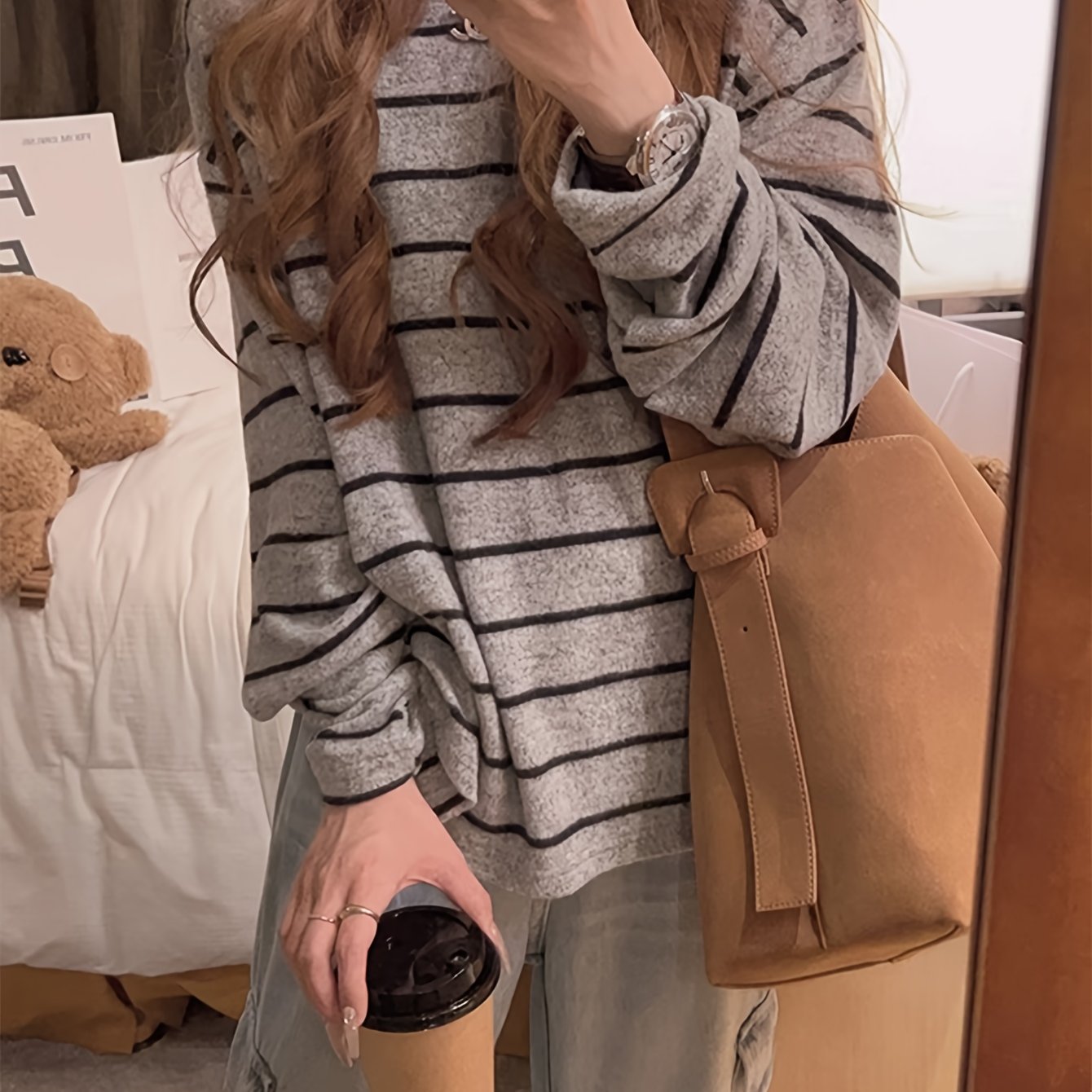 Asian Size Long Sleeve T-Shirt for Women, Lazy Style Loose Top, Fits 80-160 lbs
