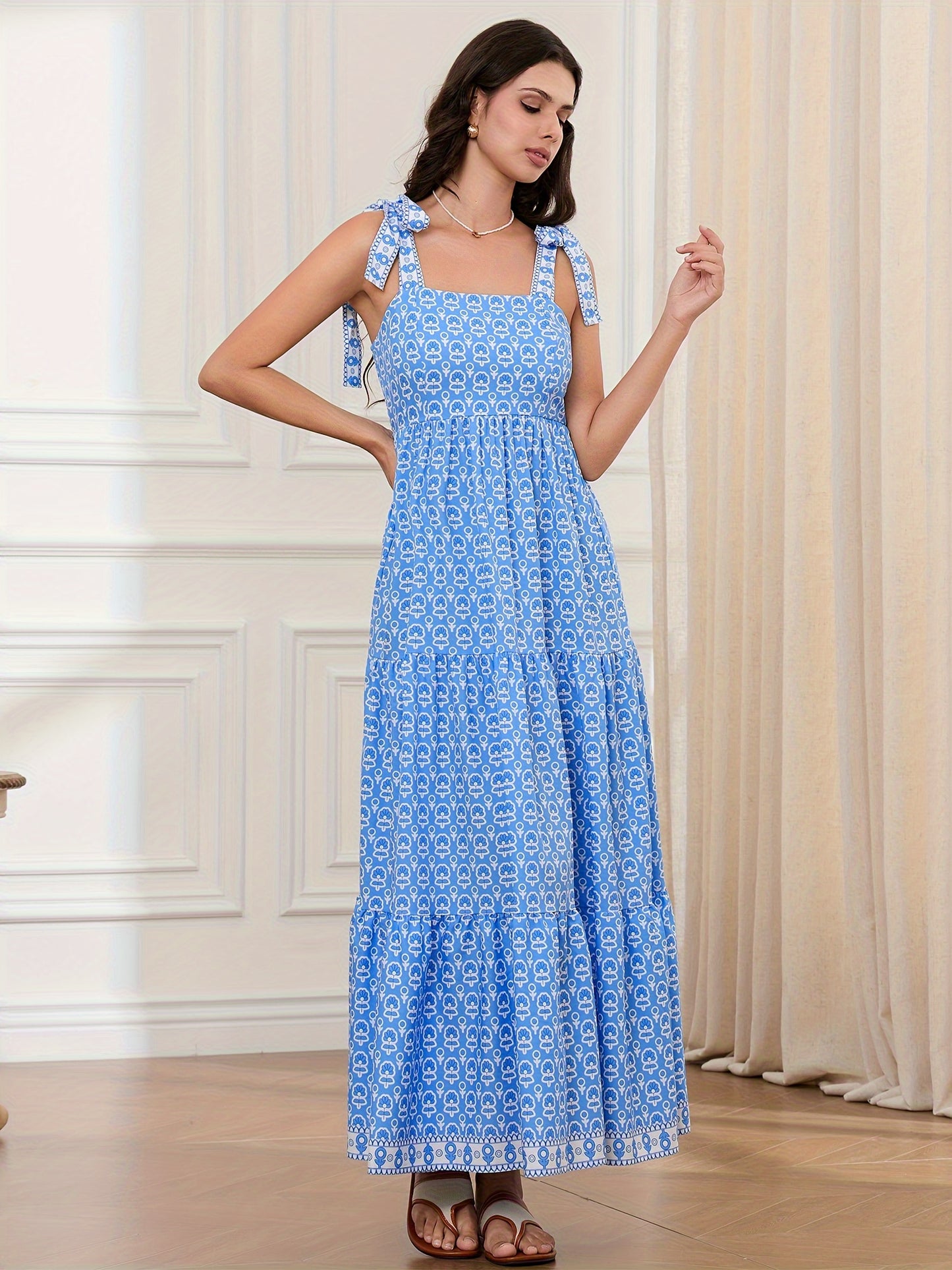 1pc Elegant Floral Applique Off-the-Shoulder Pinafore Dress for Women