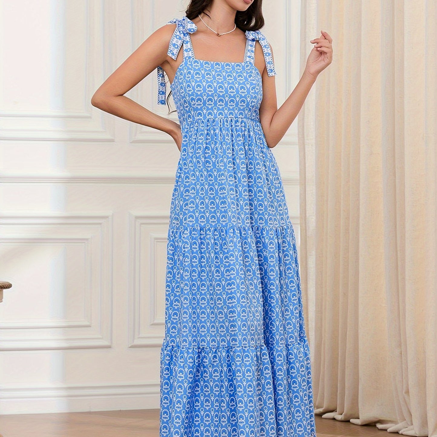 1pc Elegant Floral Applique Off-the-Shoulder Pinafore Dress for Women