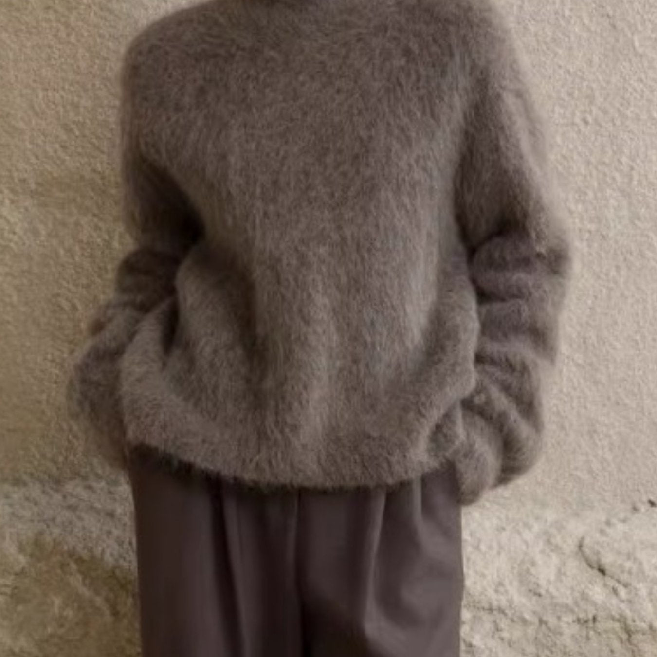 Women'S Elegant Faux Mink High Neck Sweater - Soft Thick Winter Sweater with Ribbed Collar & Long Sleeves