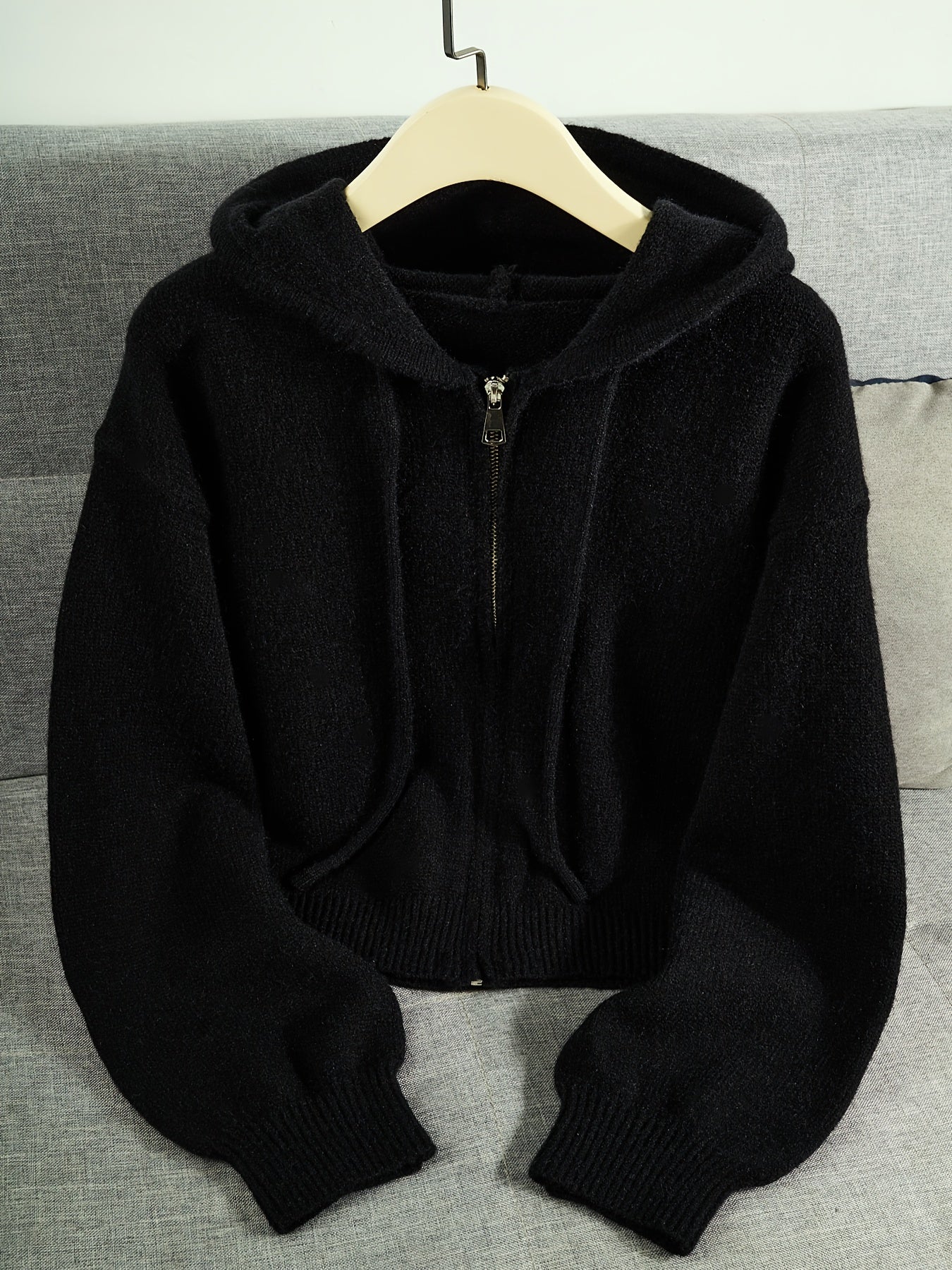 Women's Soft Pink Zip-Up Hooded Cardigan - Casual Chic Long Sleeve Open Front Sweater with Medium Stretch