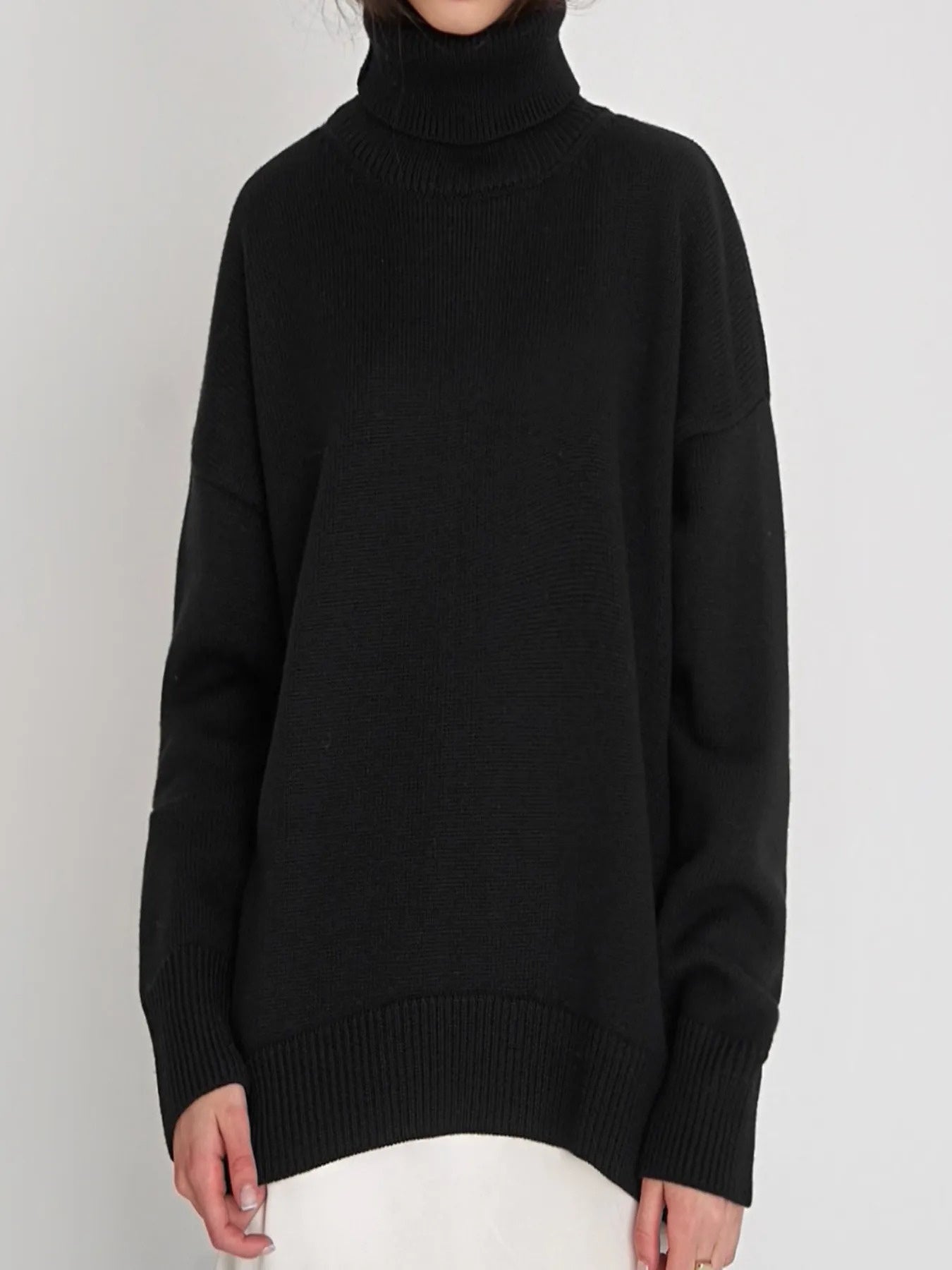Women'S Elegant Turtleneck Sweater - Soft Loose-Fit Long Sleeve Winter Sweater with Ribbed Collar & Cuff
