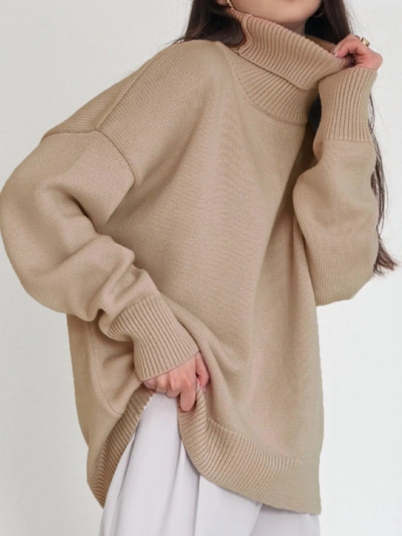 Women'S Elegant Turtleneck Sweater - Soft Loose-Fit Long Sleeve Winter Sweater with Ribbed Collar & Cuff