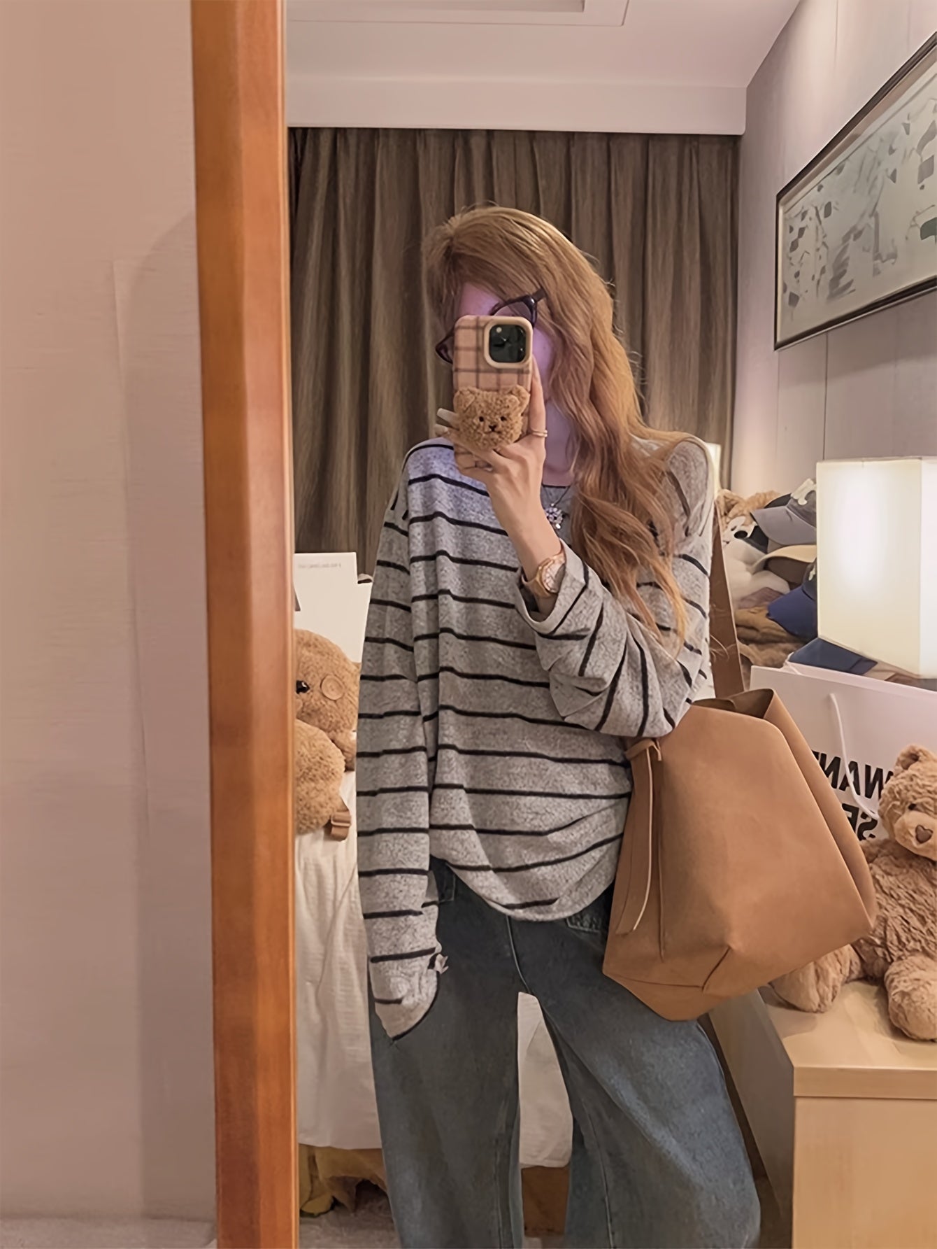 Asian Size Long Sleeve T-Shirt for Women, Lazy Style Loose Top, Fits 80-160 lbs