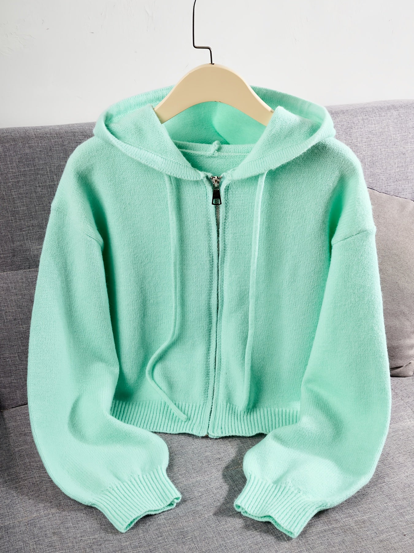 Women's Soft Pink Zip-Up Hooded Cardigan - Casual Chic Long Sleeve Open Front Sweater with Medium Stretch