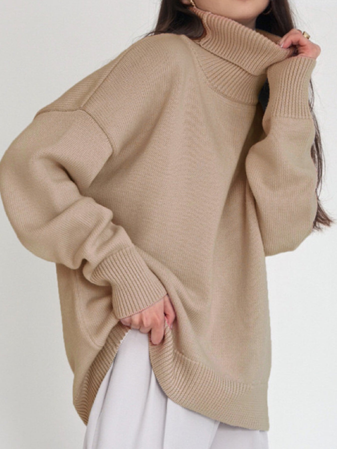 Women'S Elegant Turtleneck Sweater - Soft Loose-Fit Long Sleeve Winter Sweater with Ribbed Collar & Cuff