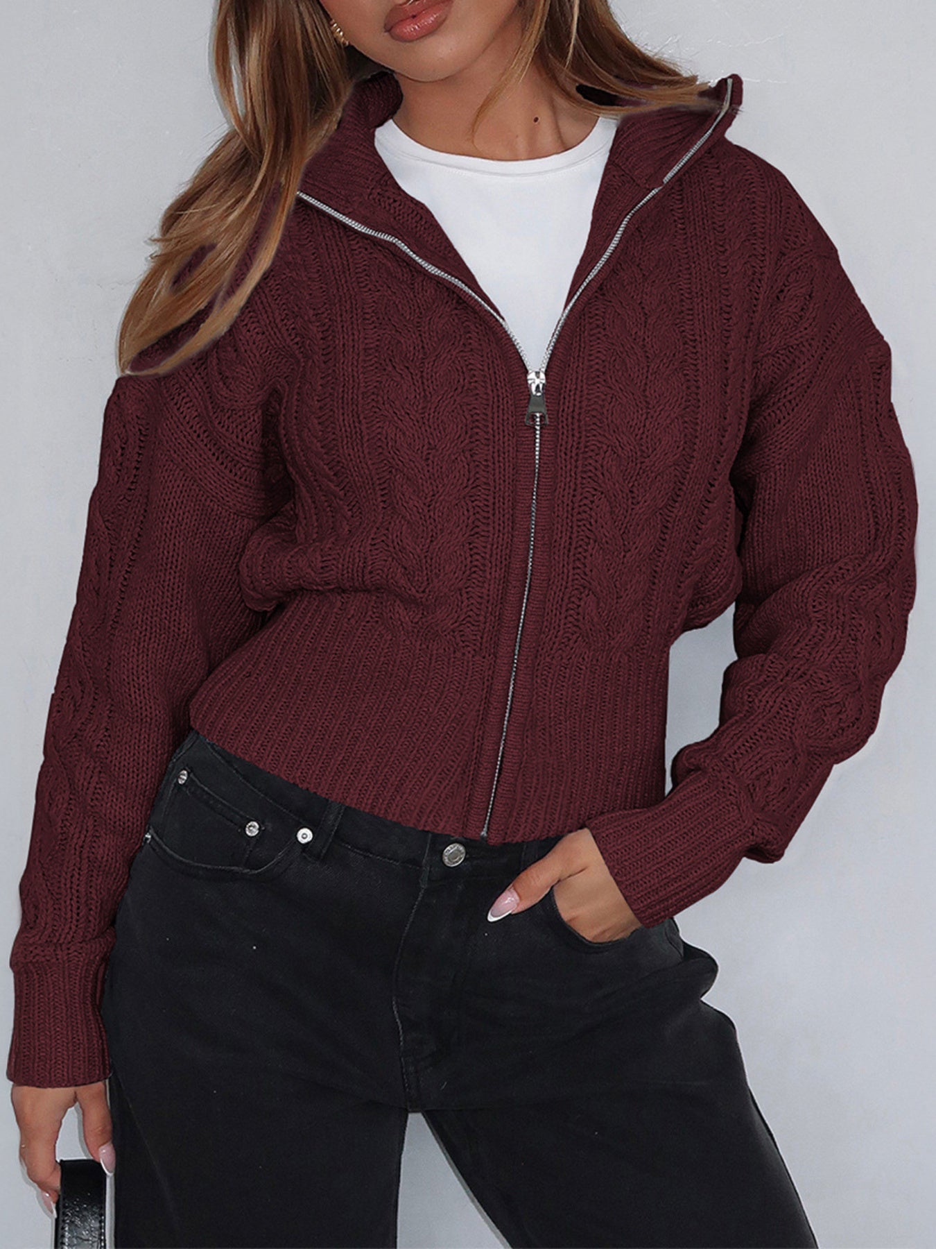 Women'S Hooded Sweater - Long Sleeve Winter Warmth, Full-Zip Front Closure