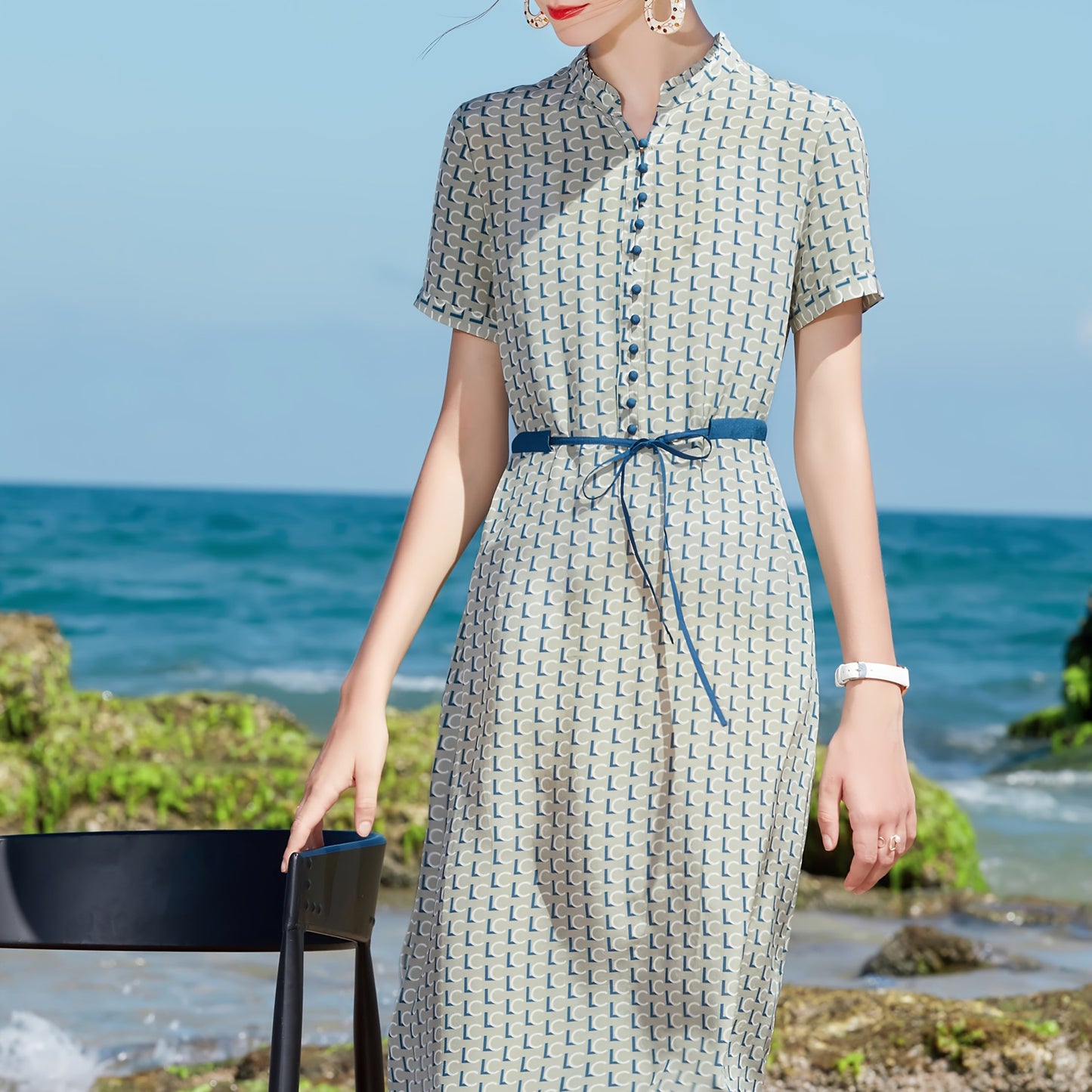 Women'S Elegant Summer Dress - Lightweight Breathable Formal & Casual Outfit with Adjustable Waist Tie