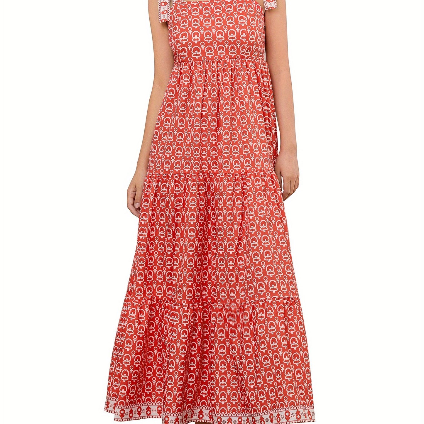 1pc Elegant Floral Applique Off-the-Shoulder Pinafore Dress for Women