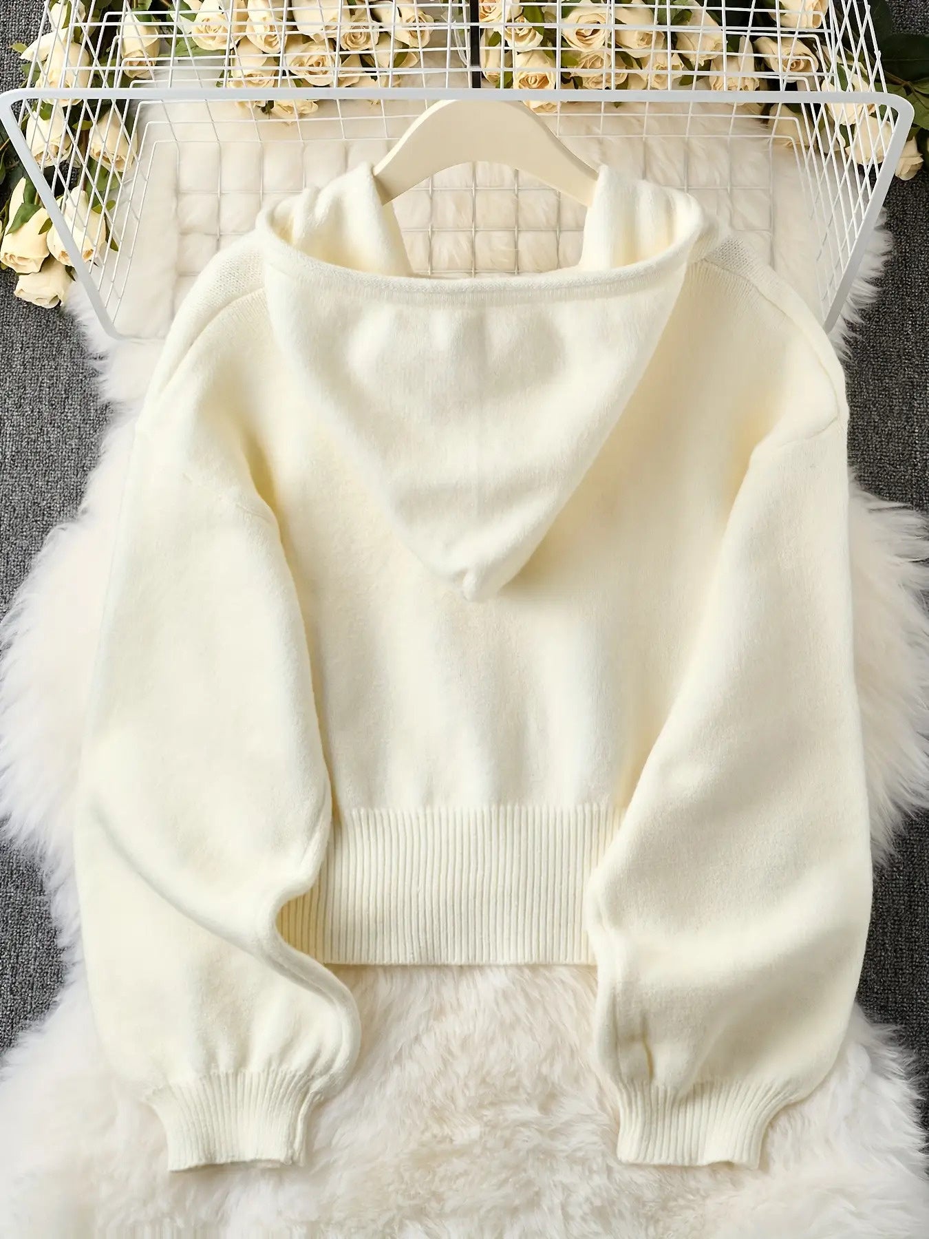 Women'S Ivory Yellow Oversized Hooded Cardigan - Soft Button-Front Sweater with Chest Pocket