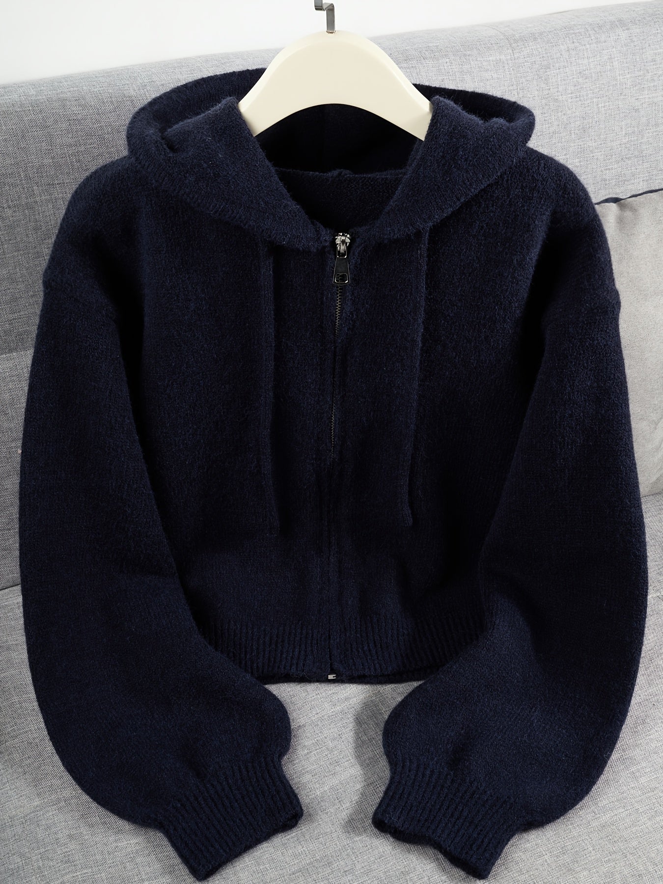 Women's Soft Pink Zip-Up Hooded Cardigan - Casual Chic Long Sleeve Open Front Sweater with Medium Stretch