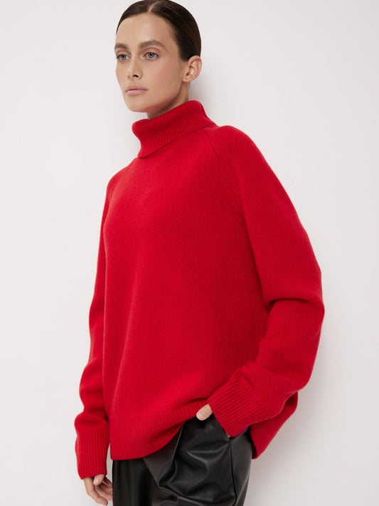 Women's Oversized Turtleneck Sweater - Y2K Plush Winter Warm Navy Blue
