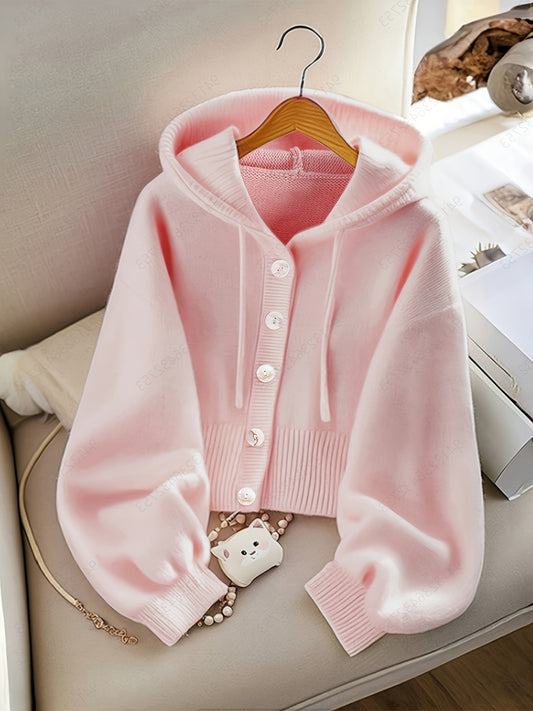 Women'S Ivory Yellow Oversized Hooded Cardigan - Soft Button-Front Sweater with Chest Pocket